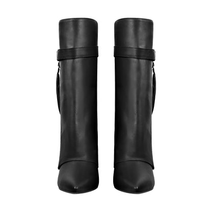 Pointed Toe Side Tassel Zipper Fold Over Boots