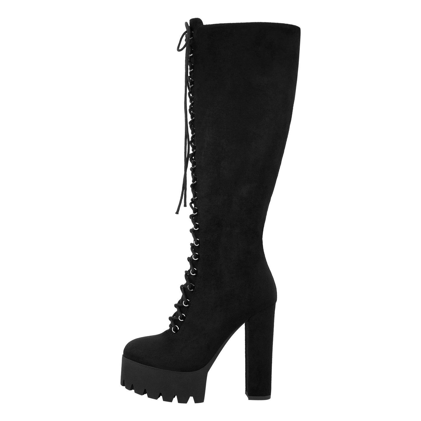 Platform Chunky Heels Lace up Knee High Boots