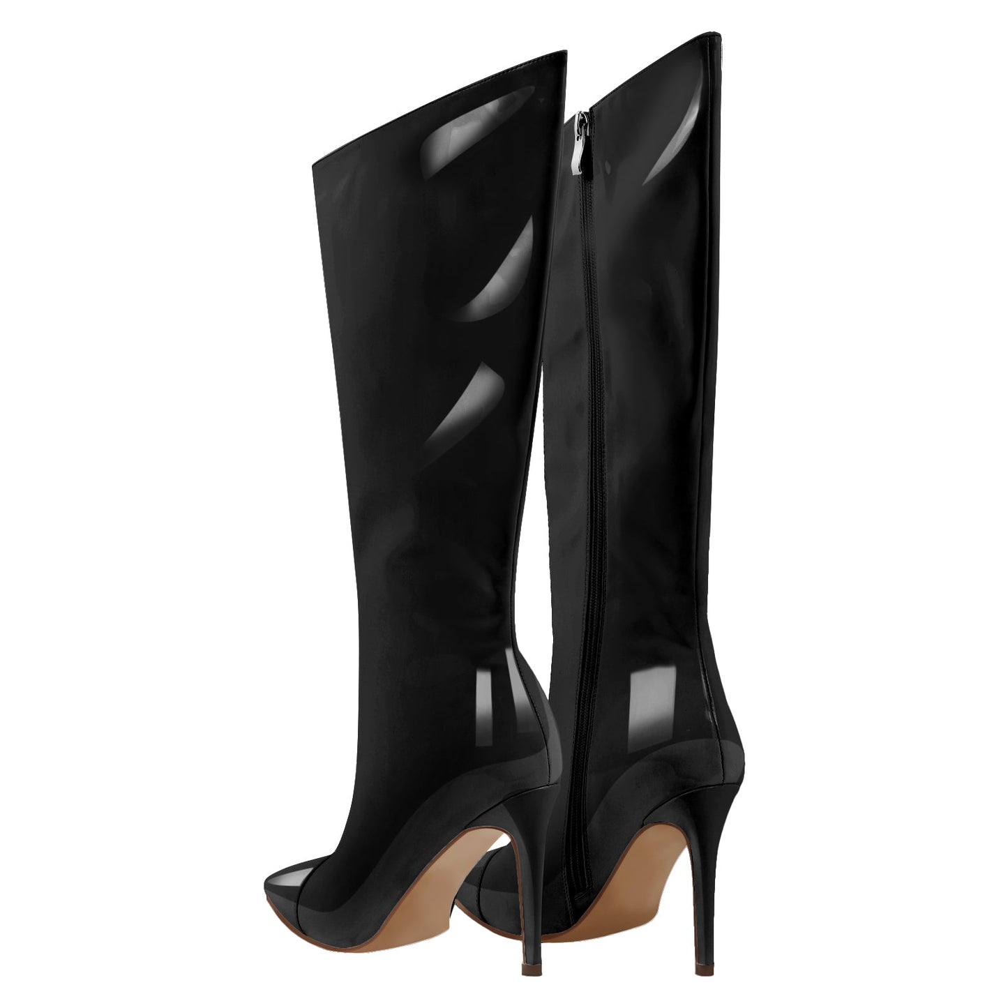 Patent Leather Pointed Toe Knee High Boots