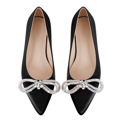 Rhinestones Bow Pointed Toe Flats