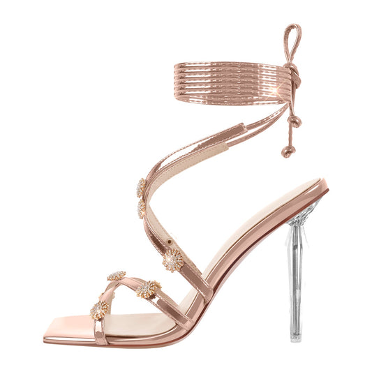 Ankle Strap Lace up Rhinestone Sandals