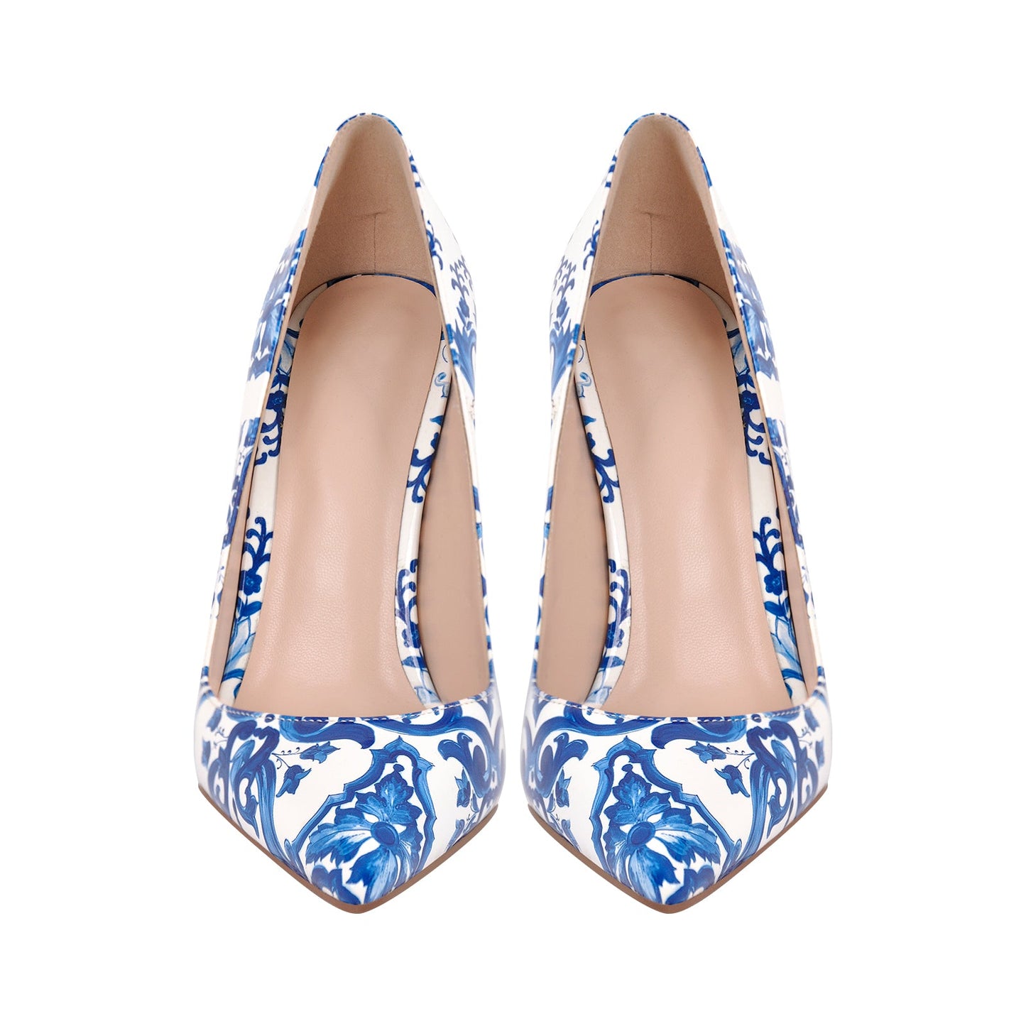 Blue and White Pattern Pointed Toe Pumps