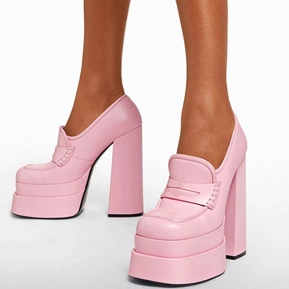 Double Platforms Chunky High Heel Loafers Pumps