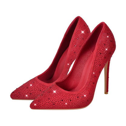 Pointed Toe Rhinestone Suede Stiletto Pumps