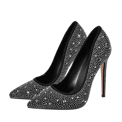 Pointed Toe Rhinestone Suede Stiletto Pumps