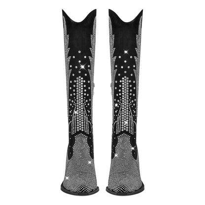 Rhinestone Zipper Black Western Boots