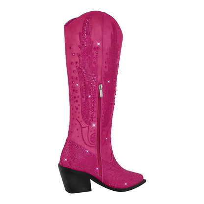 Rhinestone Zipper Black Western Boots