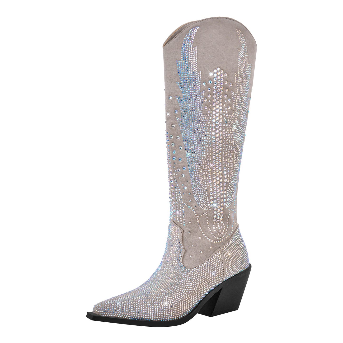 Rhinestone Zipper Black Western Boots