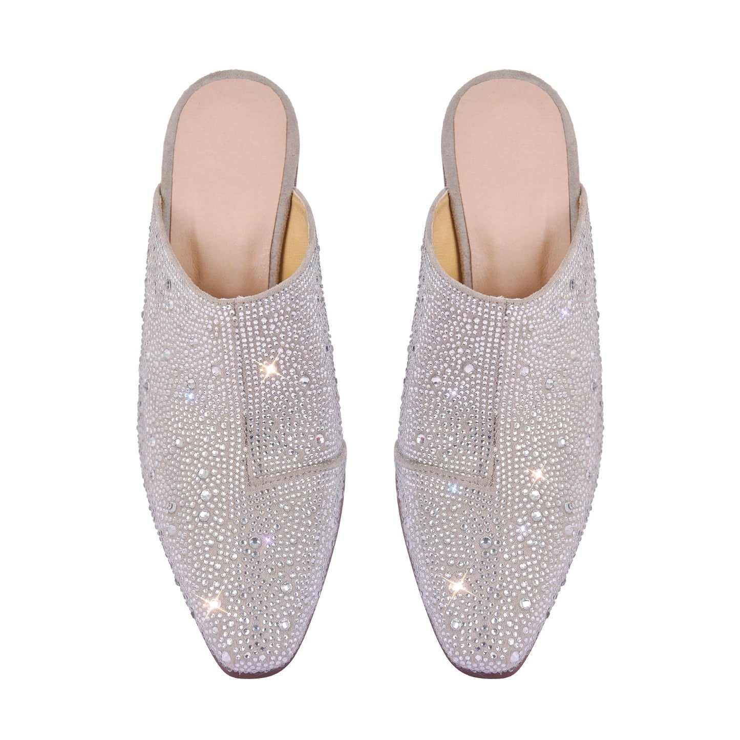 Rhinestone Pointed Toe Chunky Heel Mules