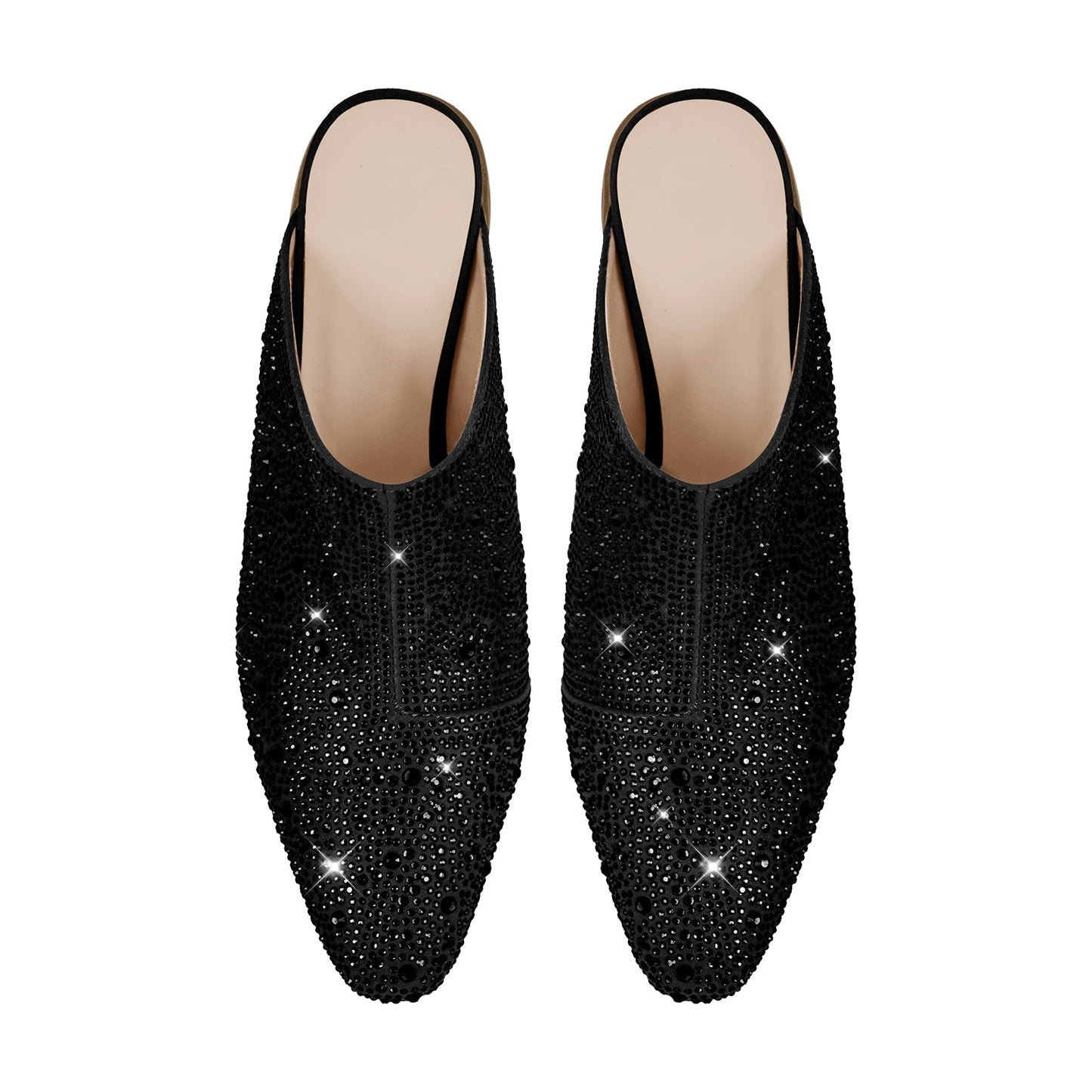 Rhinestone Pointed Toe Chunky Heel Mules