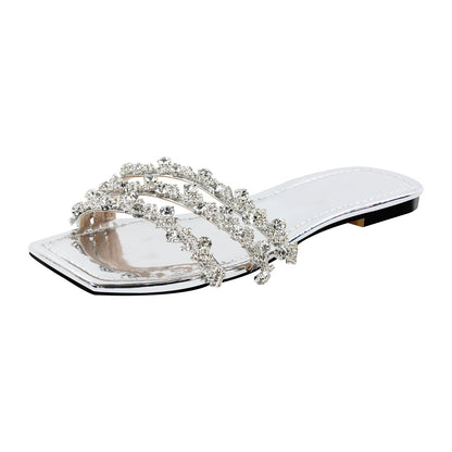 Rhinestone Straps Square Toe Flats