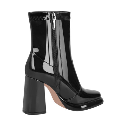 Square Toe Zipper Chunky Heel Platform Ankle Boots