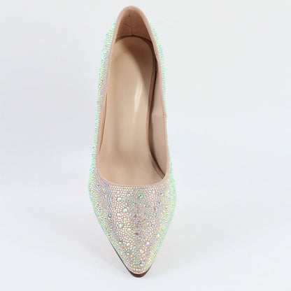 Rhinestone Pointed Toe Chunky Heel Pumps