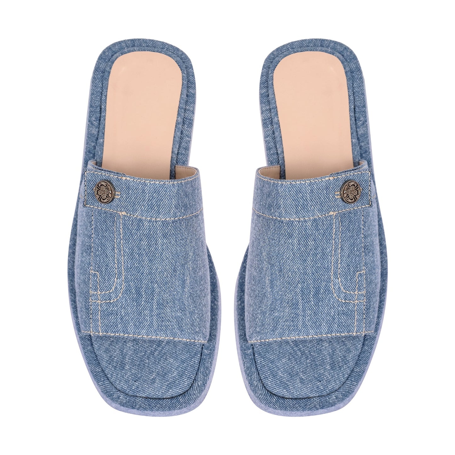 Denim Platform Square Toe Flats Slippers