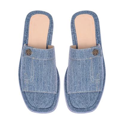 Denim Platform Square Toe Flats Slippers