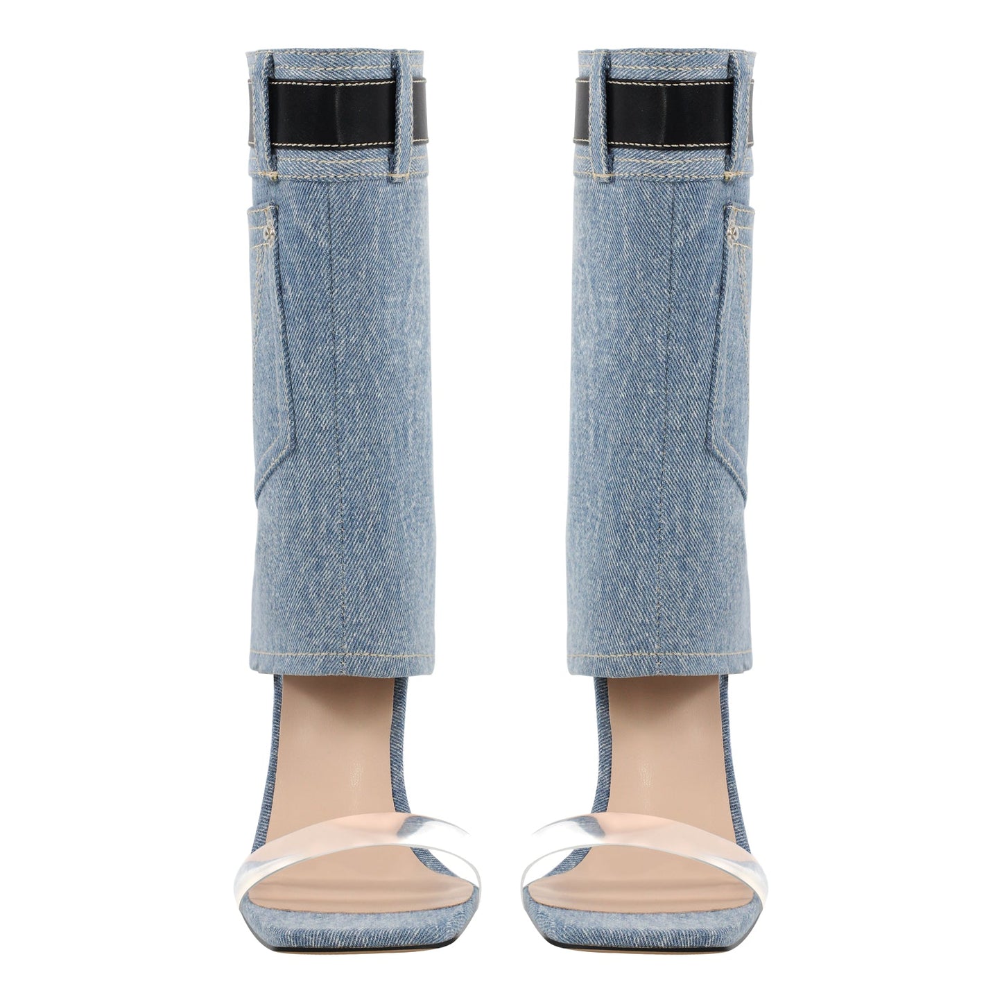 Denim Square Toe Stiletto Ankle Sandals