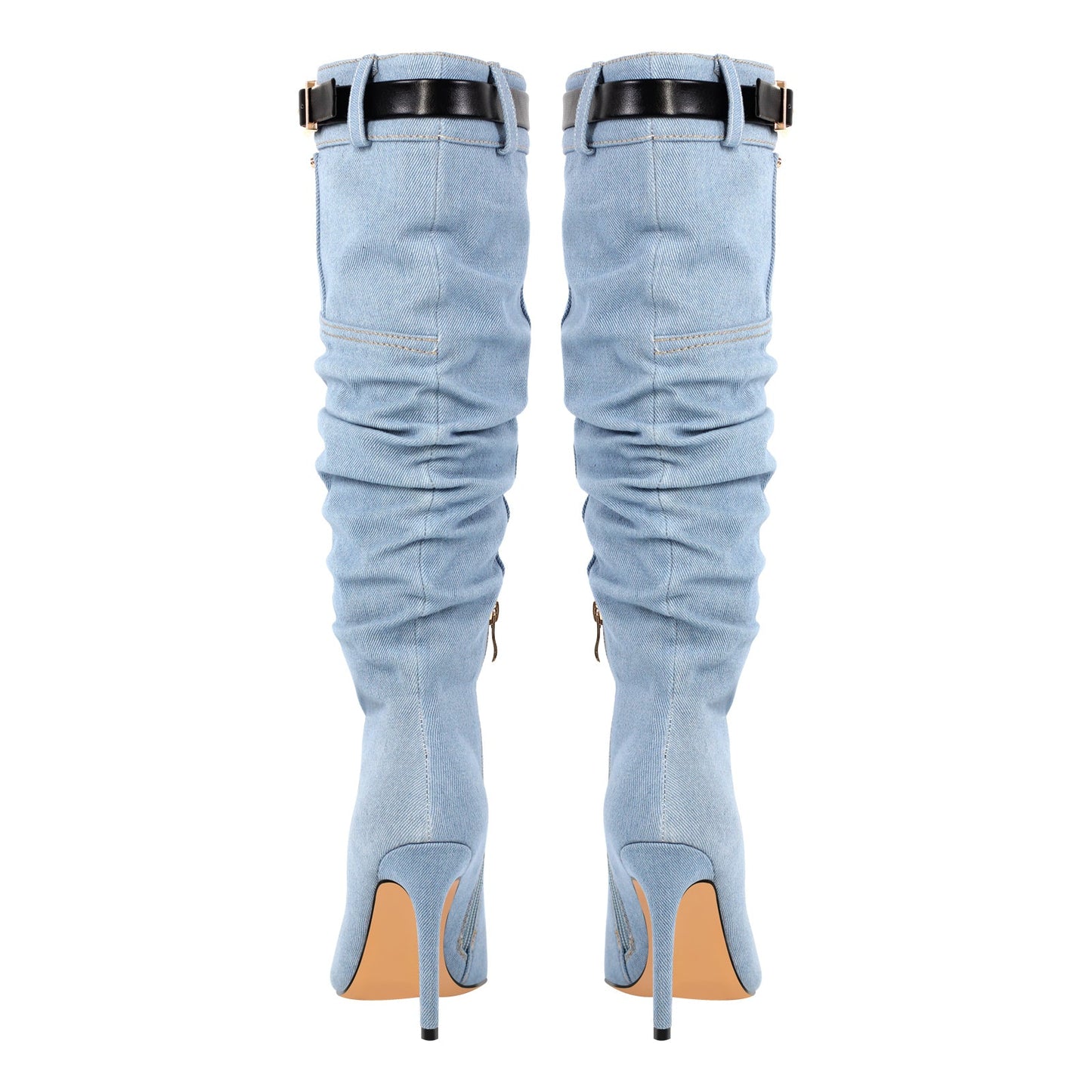 Denim Pointed Toe Stiletto Thigh Boots