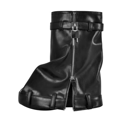 Round Toe Wedge Heel Fold Over Mid-calf Boots