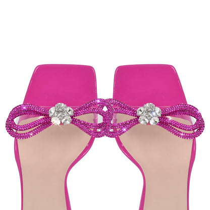 Square Toe Rhinestone Lace-up Stiletto Sandals