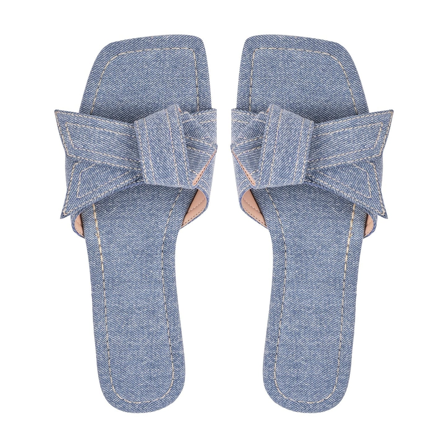 Denim Square Toe Sandals Flats