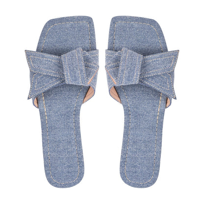 Denim Square Toe Sandals Flats