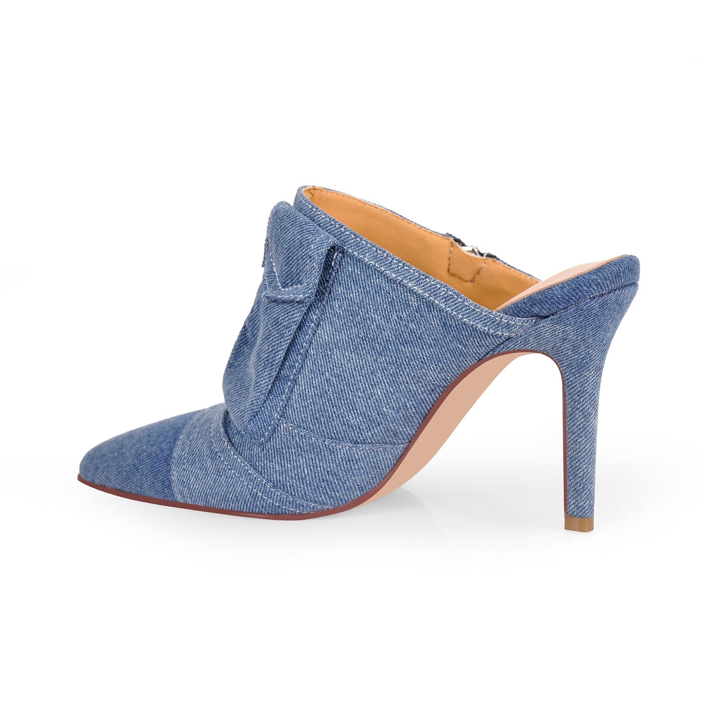 Denim Pointed Toe Stiletto Mules Pumps