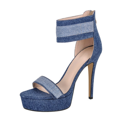 Platform Round Open Toe Stiletto Ankle Strap Sandals