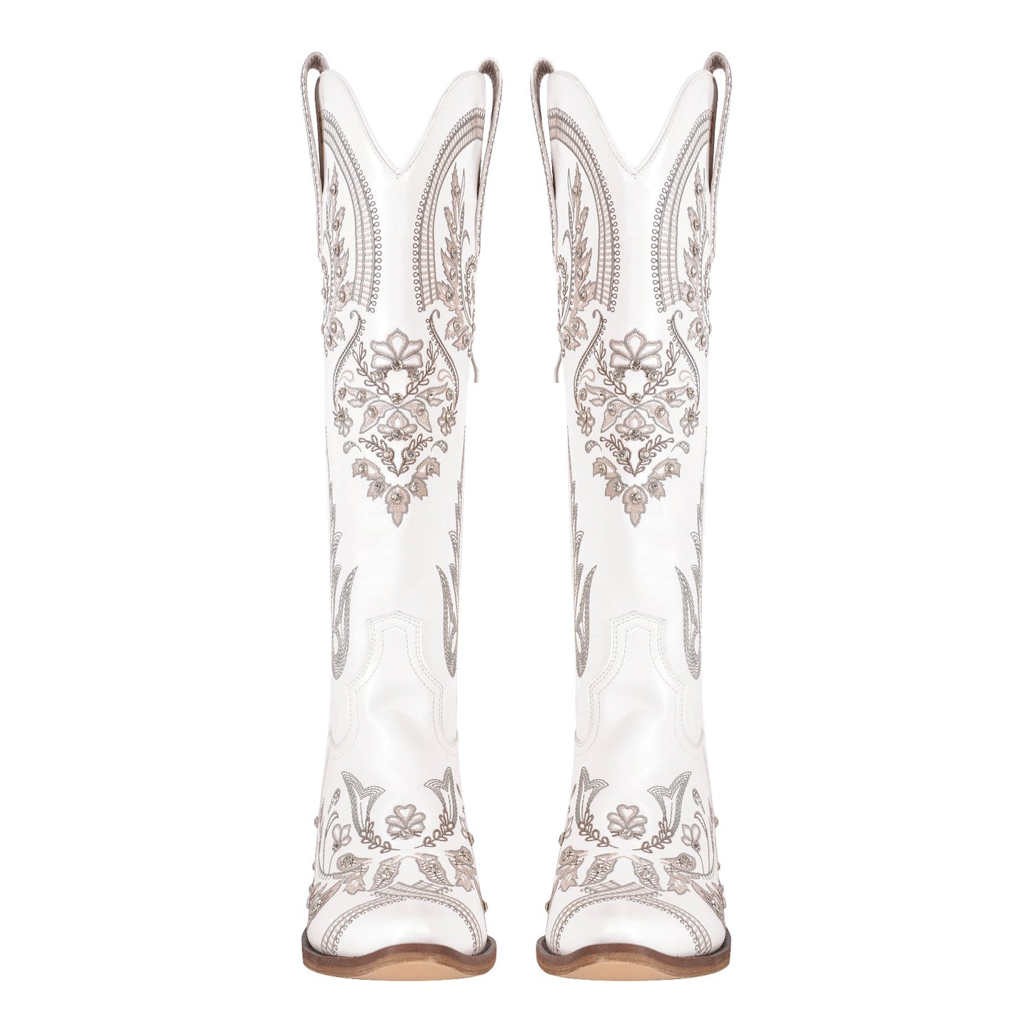 Embroidery Rhinestone Chunky Heel Knee High Boots