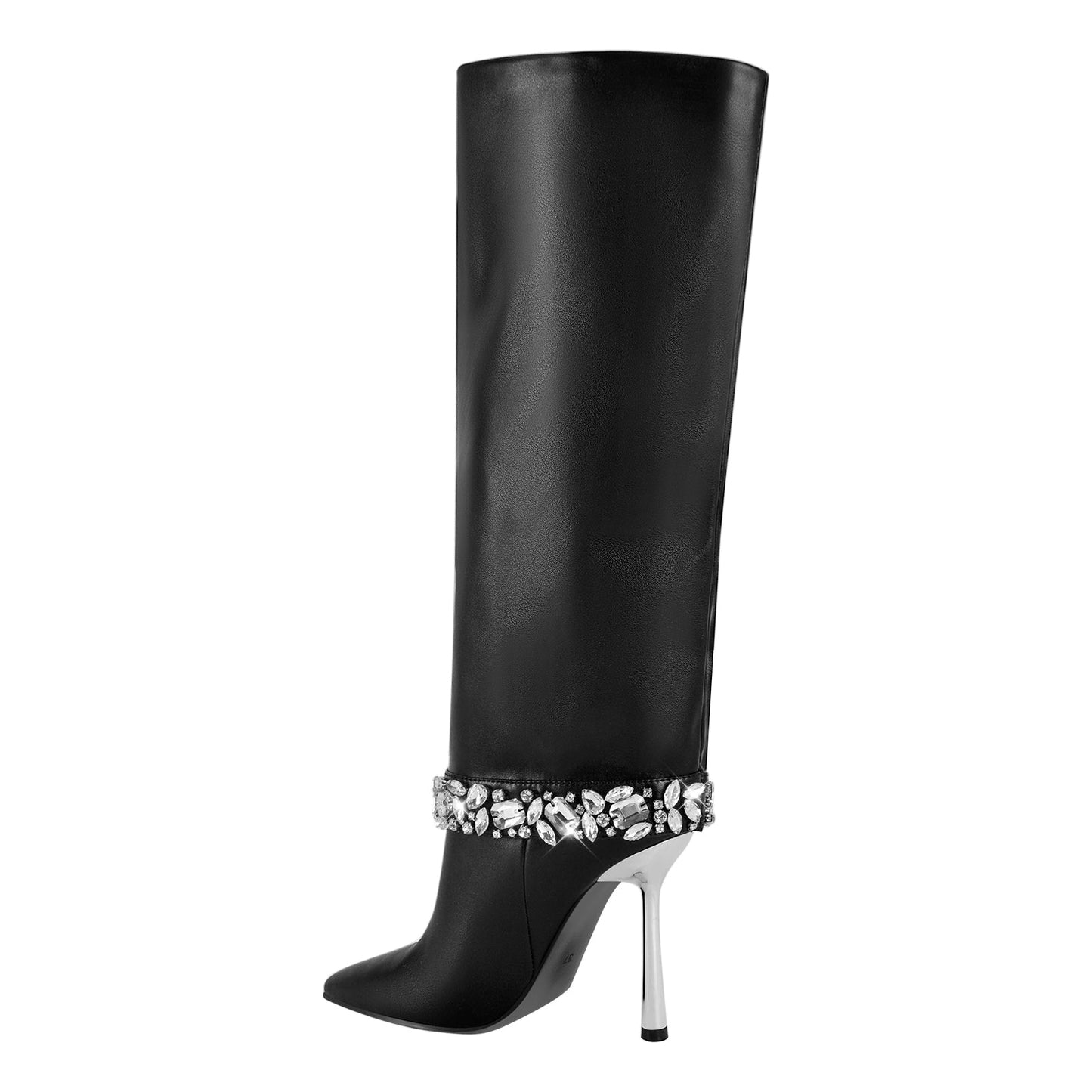 Rhinestone Strap High Metal Stiletto Thigh Boots