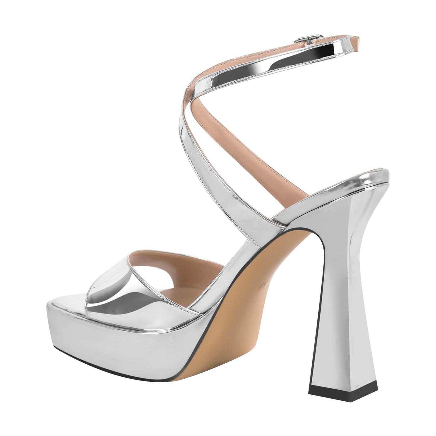 Square Toe Ankle Strap Silver Sandals