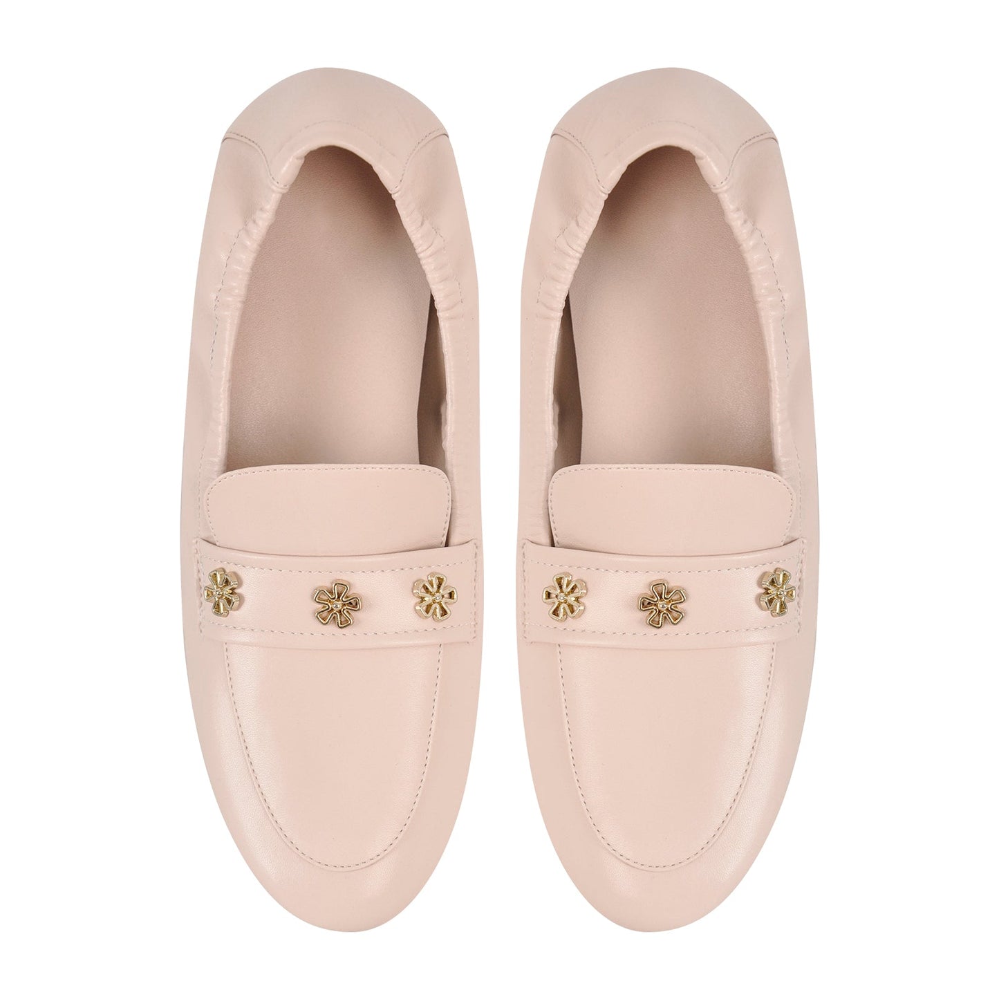 Apricot Round Toe Flower Rivet Flats