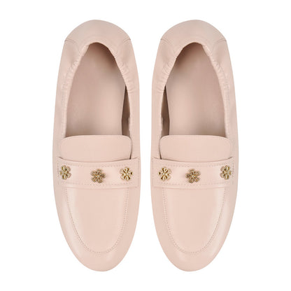 Apricot Round Toe Flower Rivet Flats