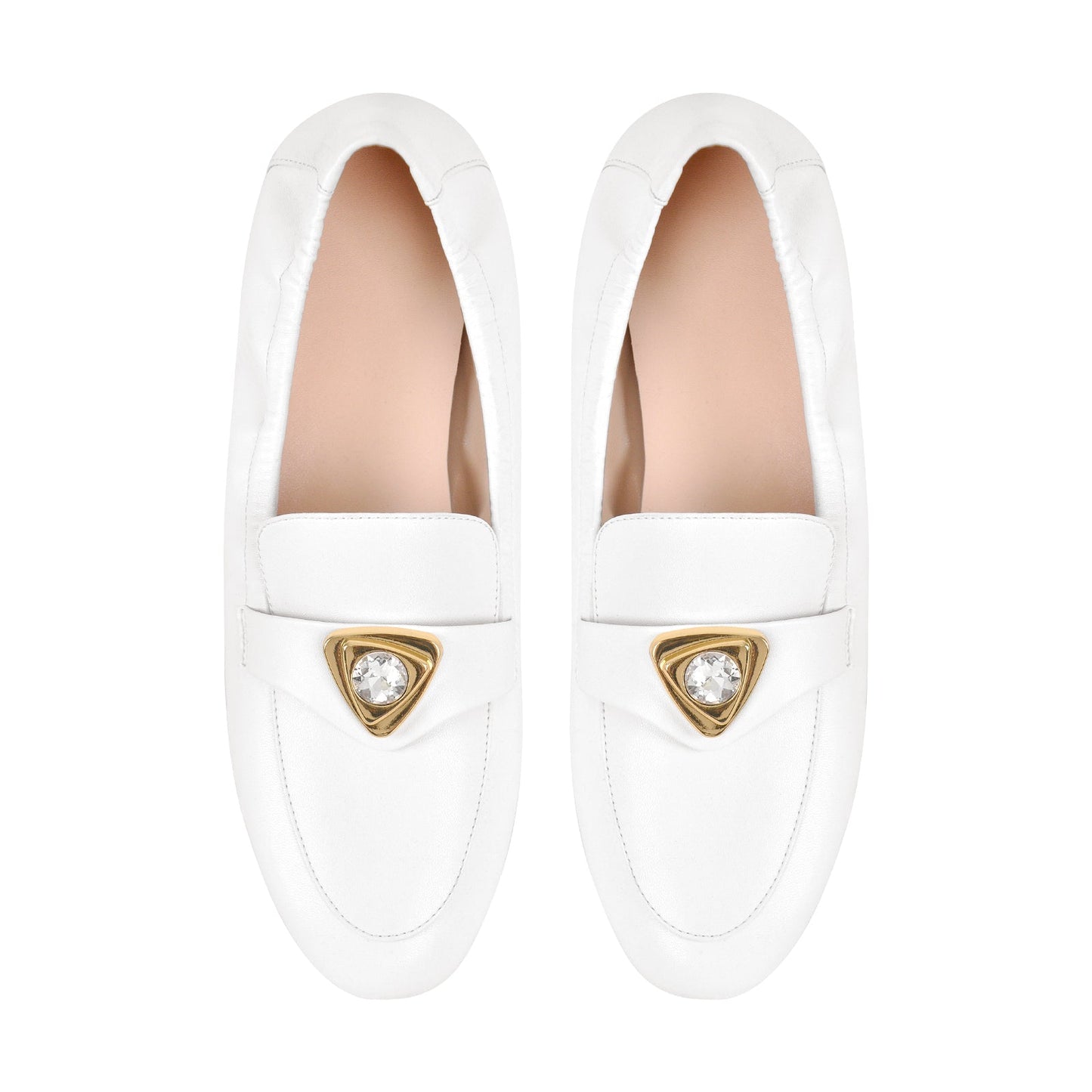 White Round Toe Leather Flats