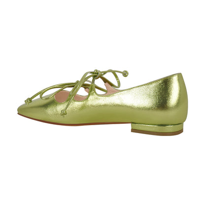 Square Toe Bow Strap Metallic Flats