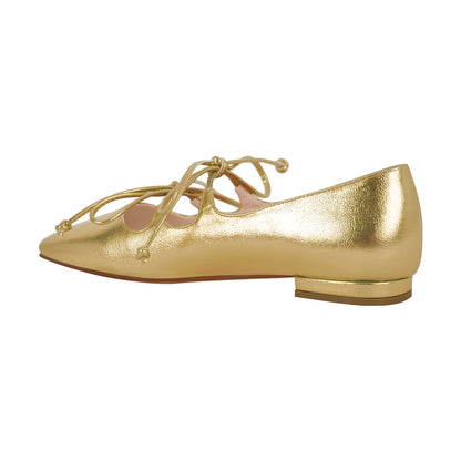 Square Toe Bow Strap Metallic Flats