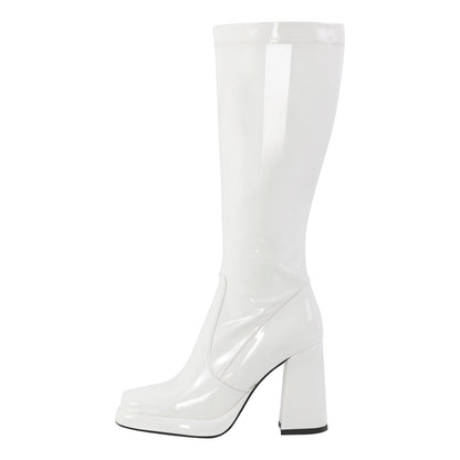 Platform Square Toe Chunky Heel Knee High Boots