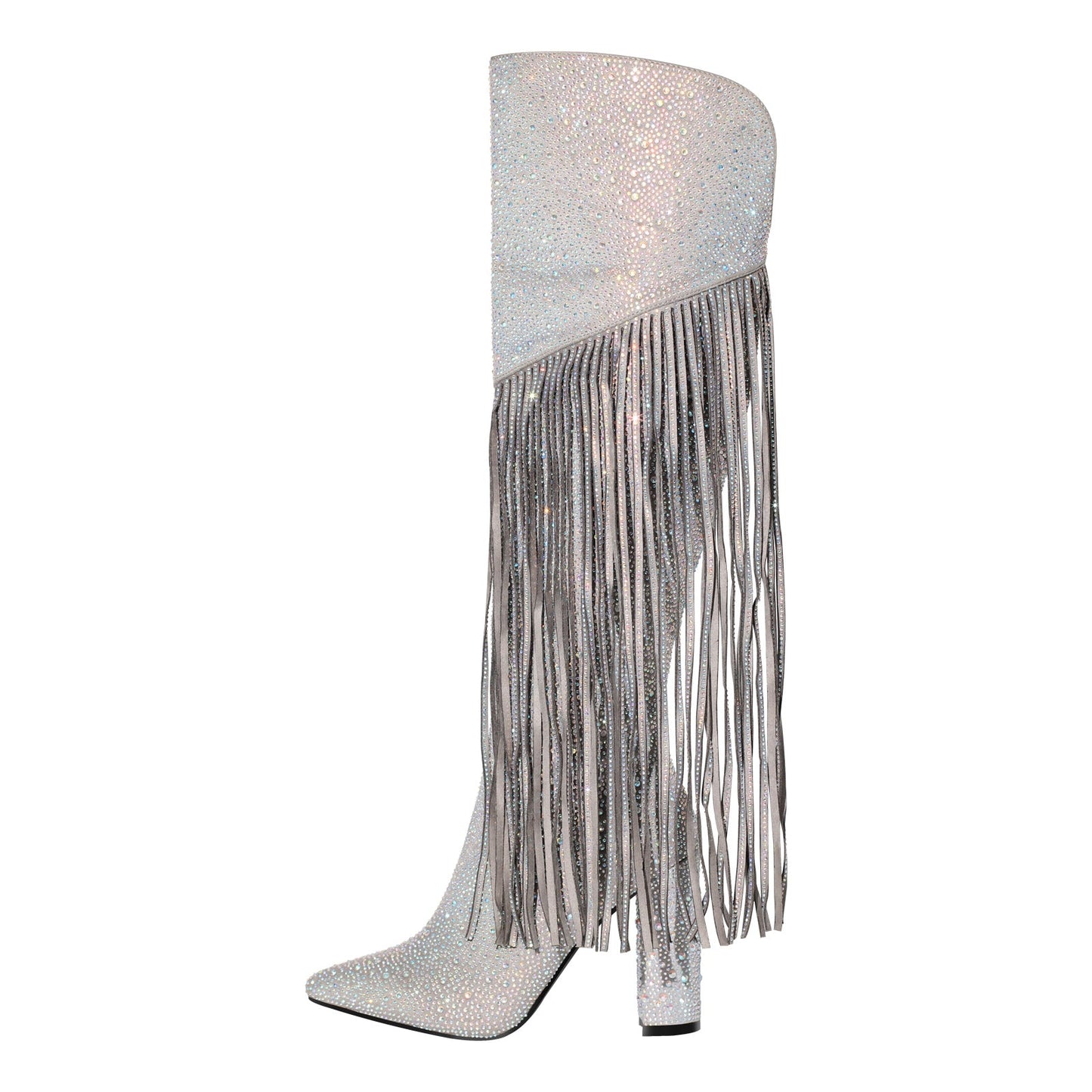 Pointed Toe  Rhinestone Tassels Over The Knee Boots