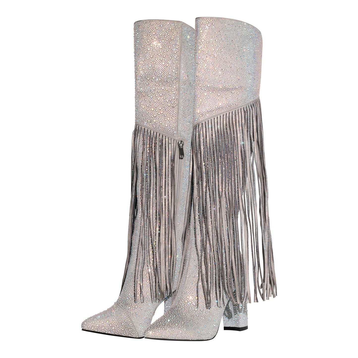 Pointed Toe  Rhinestone Tassels Over The Knee Boots