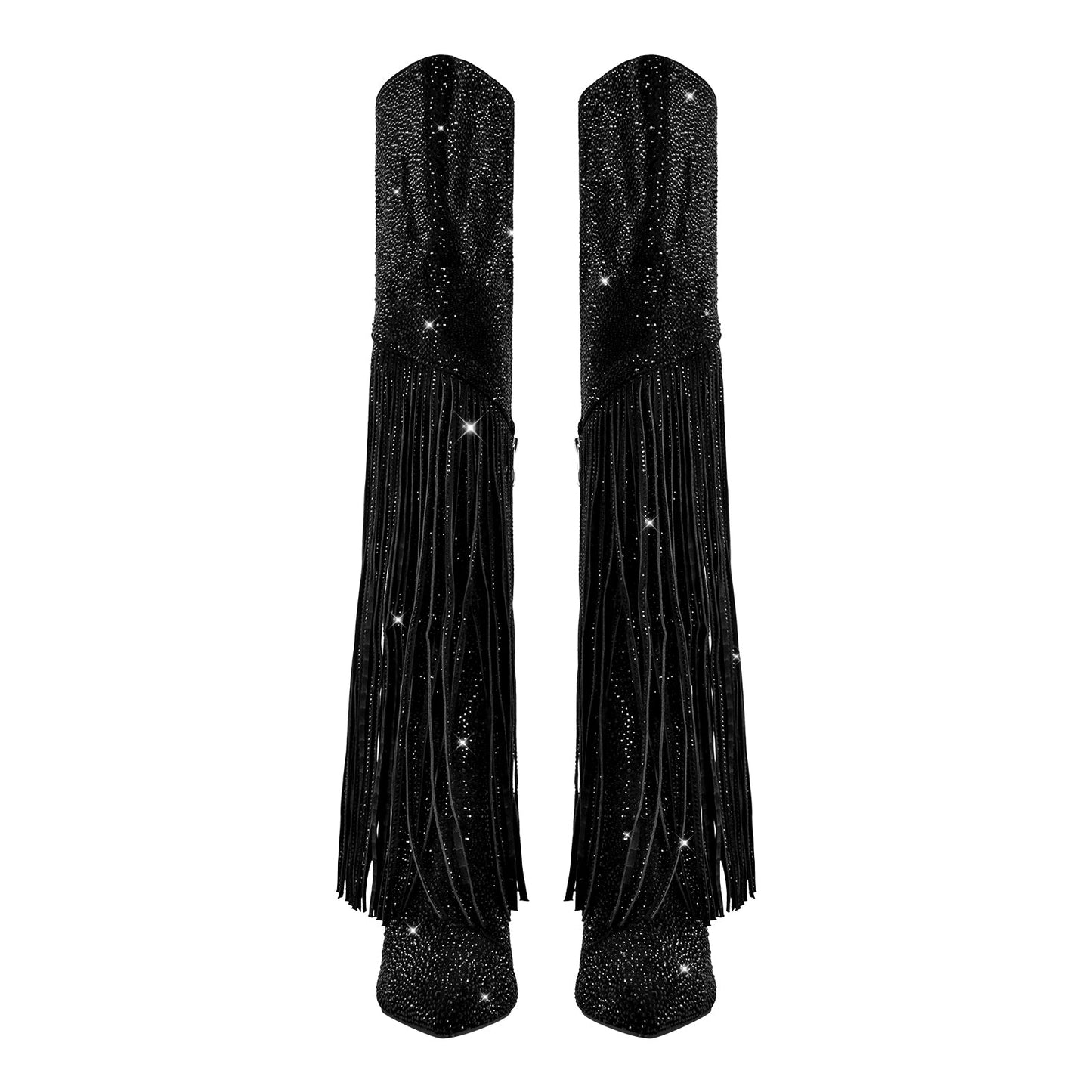 Pointed Toe  Rhinestone Tassels Over The Knee Boots