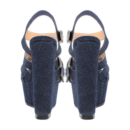 Denim Platform Wedge Heel Buckle Strap Sandals