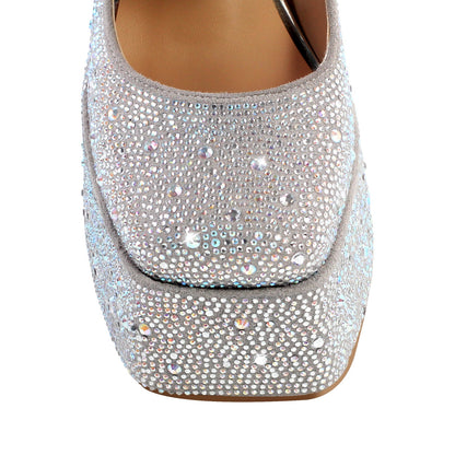 Platform Rhinestone Chunky Heel Mary Jane Pumps