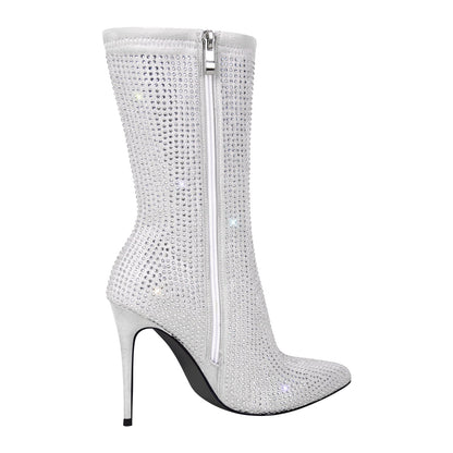 Rhinestone Pointed Toe High Heel Ankle Boots