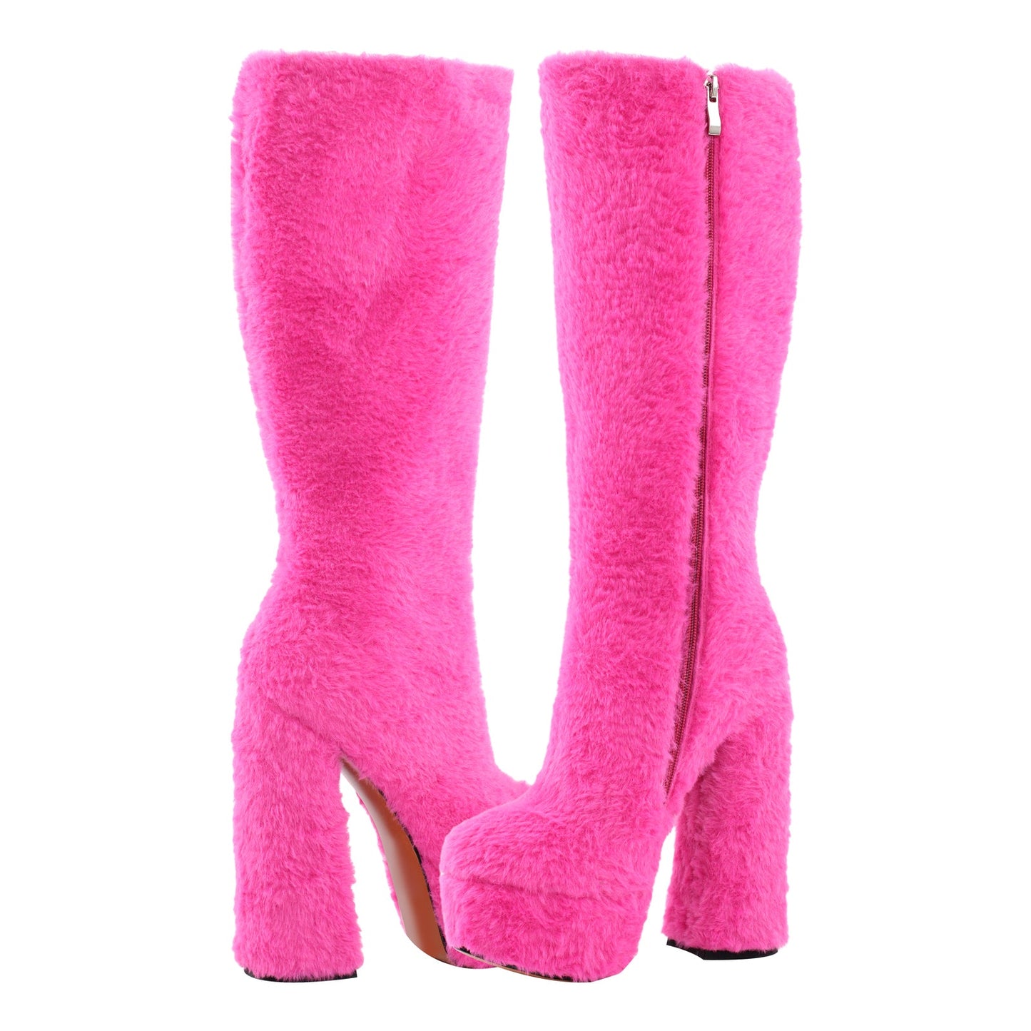 Pink Fur Platform High Heels Boots