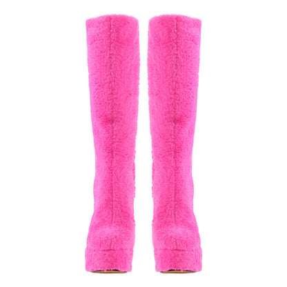 Pink Fur Platform High Heels Boots