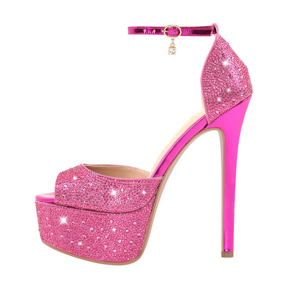 Rhinestone Peep Toe High Heel Platform Sandals