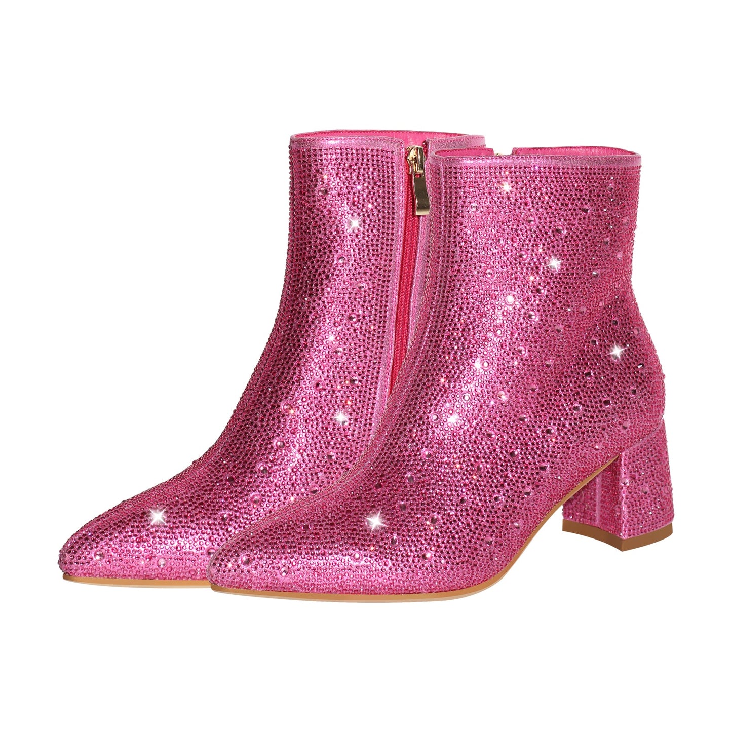 Rhinestone Pointed Toe Chunky Heel Ankle Boots