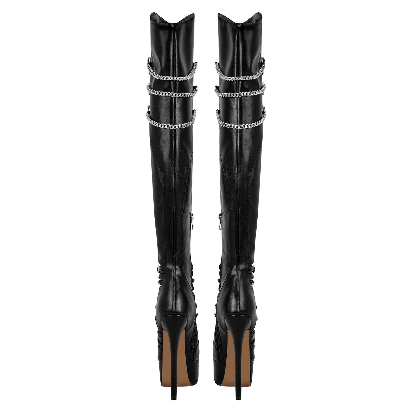 Chain Round Toe Platform Stilettos Over The Knee Boots