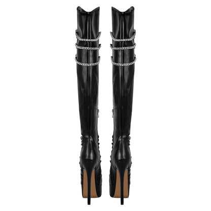 Chain Round Toe Platform Stilettos Over The Knee Boots