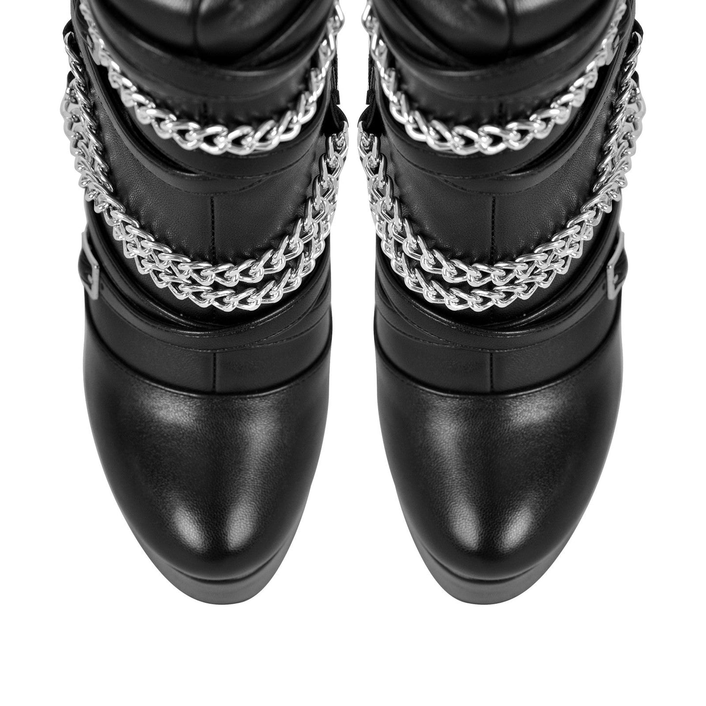 Chain Round Toe Platform Stilettos Over The Knee Boots