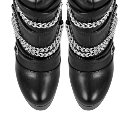 Chain Round Toe Platform Stilettos Over The Knee Boots